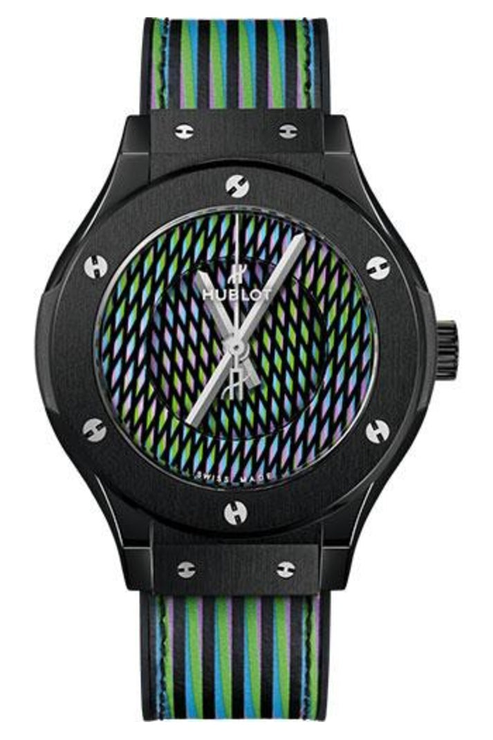 Hublot Classic Fusion Cruz-Diez Black Ceramic 38mm Cruz-Diez printed two-level dial dial, reference 565.CX.8900.VR.CZD19