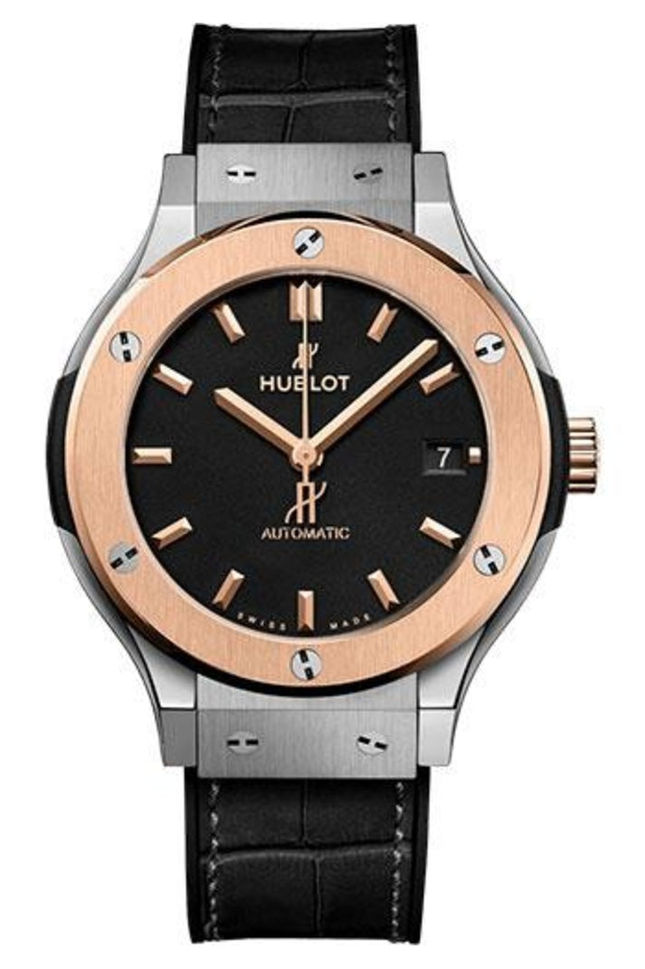 Hublot Classic Fusion Titanium King Gold 38mm, Matte black dial, Black rubber and alligator leather, reference 565.NO.1181.LR