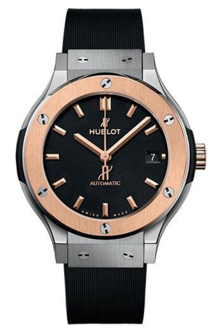 Hublot Classic Fusion Titanium King Gold 38mm, Matte black dial, Black lined rubber, reference 565.NO.1181.RX
