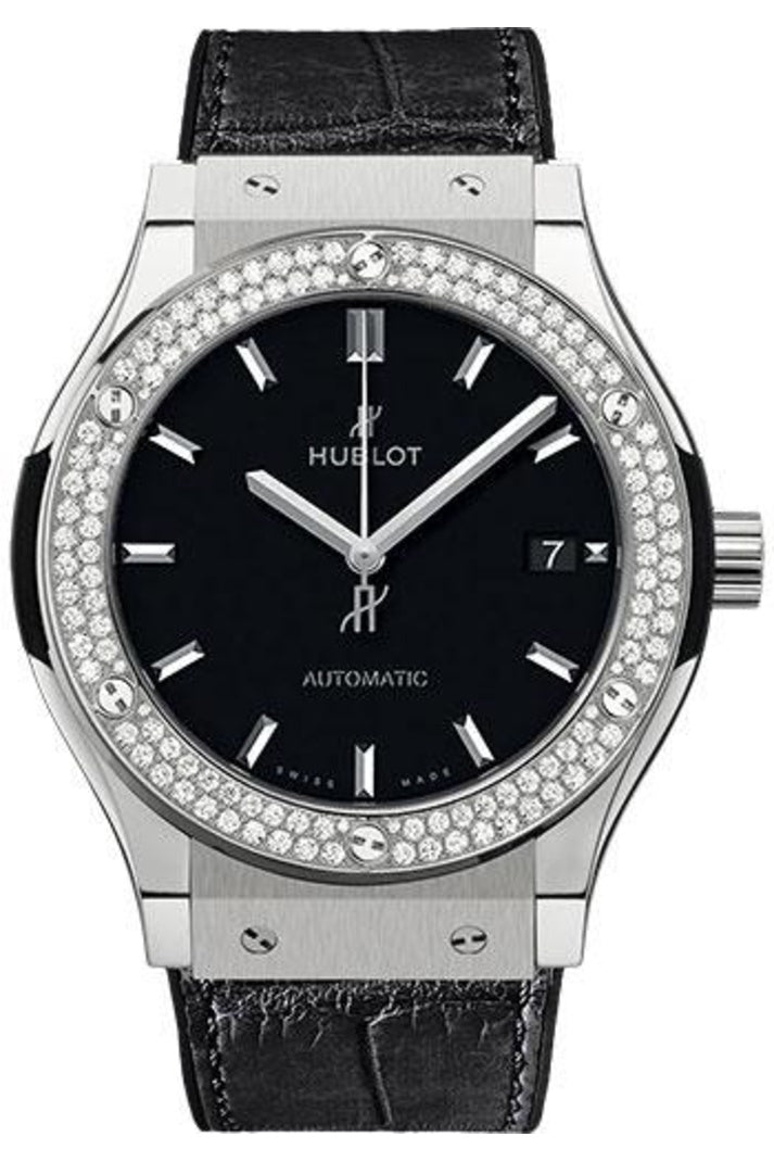 Hublot Classic Fusion Titanium Diamond 38mm Matte black dial, black rubber and alligator leather, reference 565.NX.1171.LR.1104