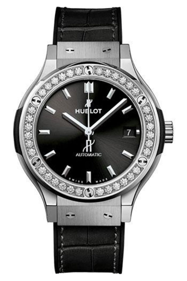 Hublot Classic Fusion Titanium Diamonds 38mm Matte black dial Black rubber and alligator leather reference 565.NX.1470.LR.1204