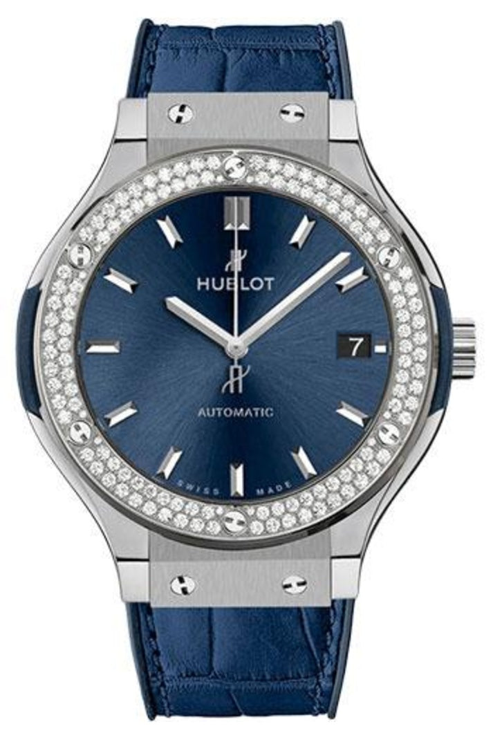 Hublot Classic Fusion Titanium Blue Diamond Bezel 38mm Blue sunray dial, reference 565.NX.7170.LR.1104