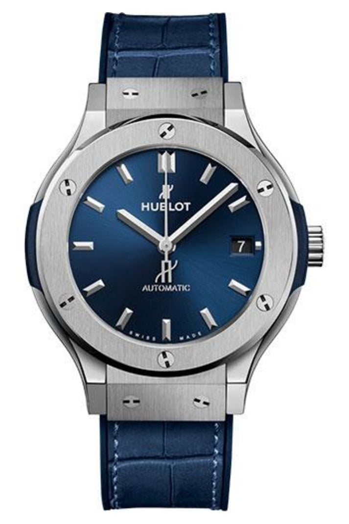 Hublot Classic Fusion Titanium Blue 38mm Blue sunray dial, Blue rubber and alligator leather, reference 565.NX.7170.LR