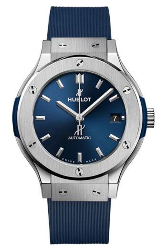 Hublot Classic Fusion Titanium Blue 38mm Blue sunray dial Blue lined rubber reference 565.NX.7170.RX