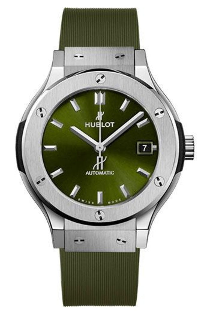 Hublot Classic Fusion Titanium Green, 38mm Green sunray dial with Green lined rubber, ref 565.NX.8970.RX