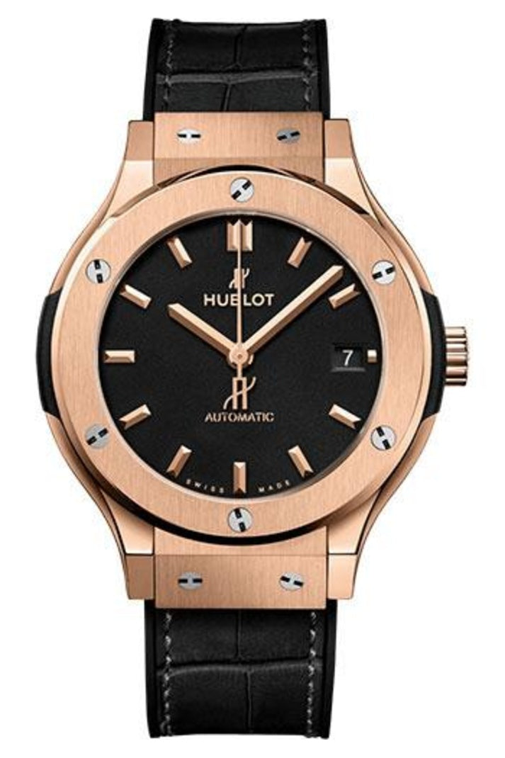 Hublot Classic Fusion King Gold Black Dial 38mm Matte black dial Black rubber and alligator leather reference 565.OX.1181.LR