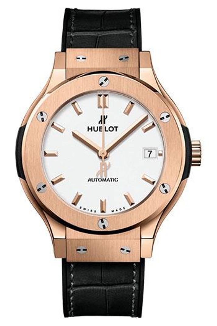 Hublot Classic Fusion King Gold Opaline 38mm Opaline dial Black rubber and alligator leather, reference 565.OX.2611.LR