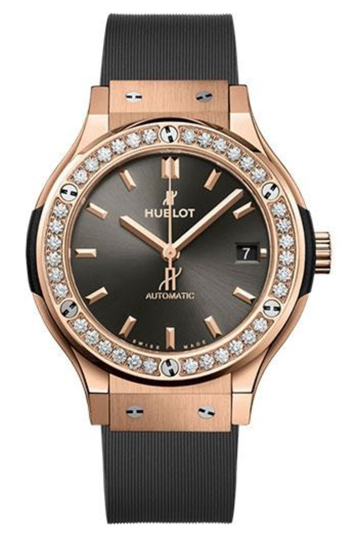 Hublot Classic Fusion Racing Grey King Gold Diamonds 38mm Grey sunray dial Grey lined rubber, reference 565.OX.7081.RX.1204