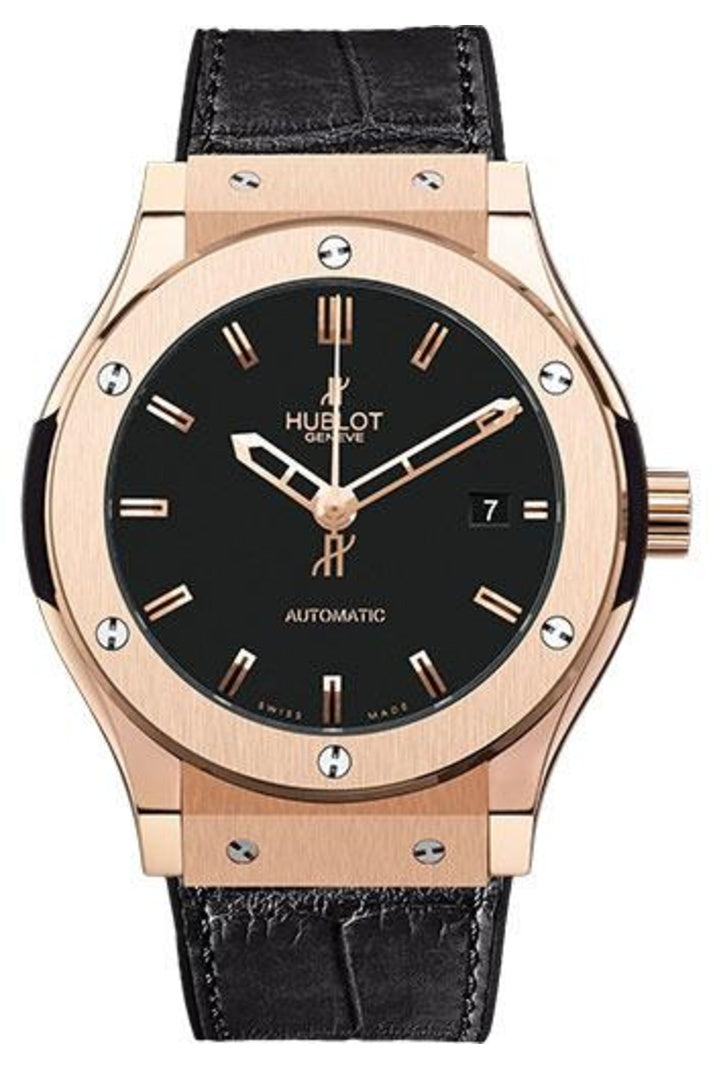 Hublot Classic Fusion Red Gold Black Dial 38mm, Matte black dial on Black rubber and alligator leather, reference 565.PX.1180.LR