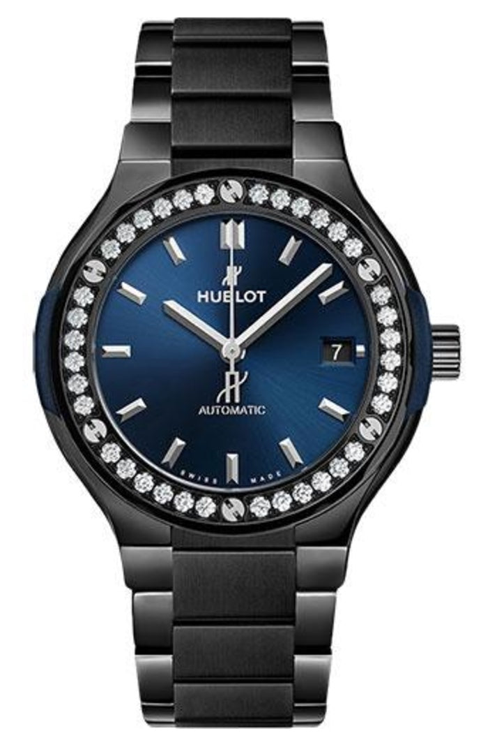 Hublot Classic Fusion Blue Ceramic Diamond Bracelet 38mm Blue sunray dial, reference 568.CM.7170.CM.1204