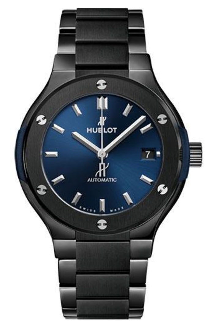 Hublot Classic Fusion Blue Ceramic Bracelet 38mm Blue sunray dial, reference 568.CM.7170.CM