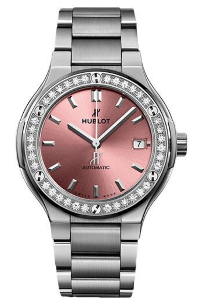 Hublot Classic Fusion Pink Diamond 38mm Pink sunray dial Titanium bracelet reference 568.NX.891P.NX.1204
