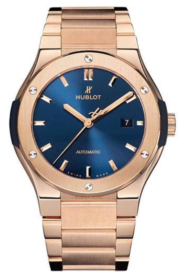 Hublot Classic Fusion King Gold Blue Bracelet 38mm Blue sunray dial ref 568.OX.7180.OX