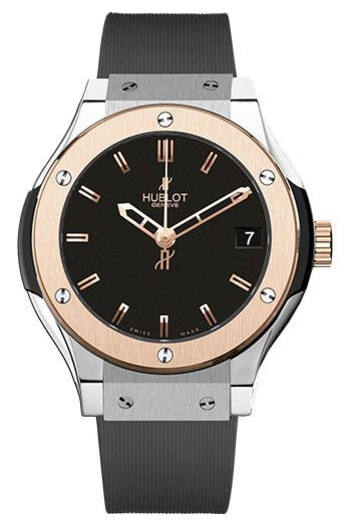 Hublot Classic Fusion Titanium King Gold, 33mm Matte black dial with Black rubber, ref 581.NO.1180.RX