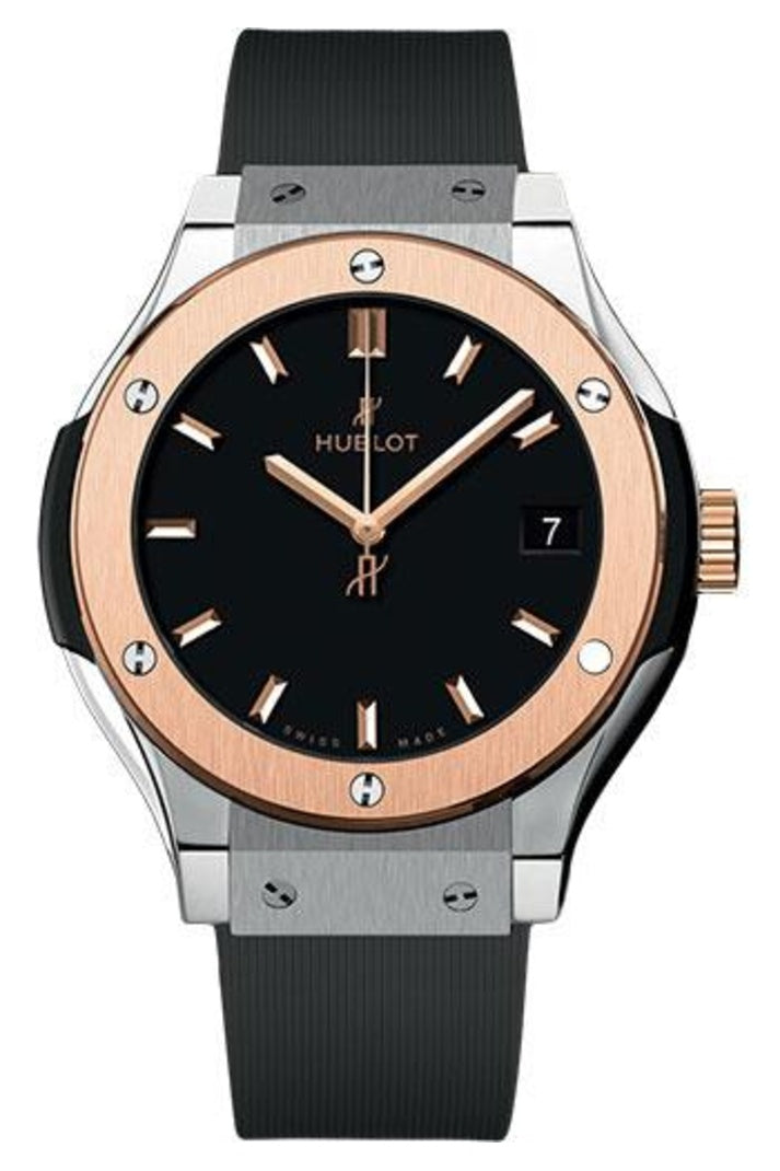 Hublot Classic Fusion Titanium King Gold, 33mm Black dial with Black lined rubber, ref 581.NO.1181.RX