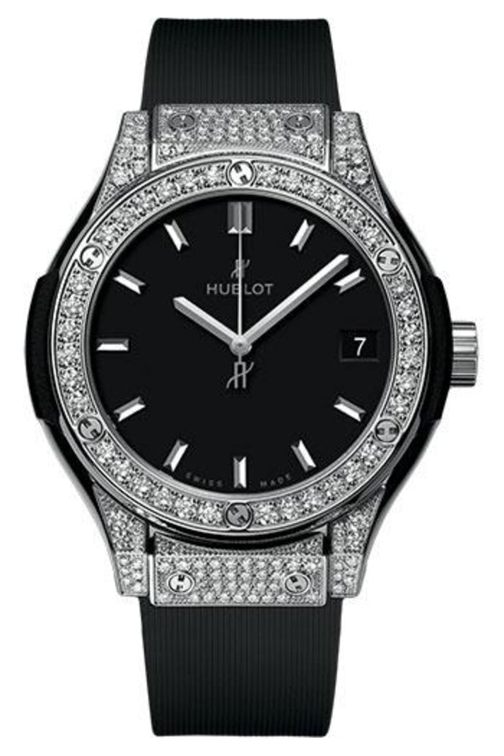 Hublot Classic Fusion Titanium Pavé 33mm Black dial Black rubber and alligator leather reference 581.NX.1171.RX.1704
