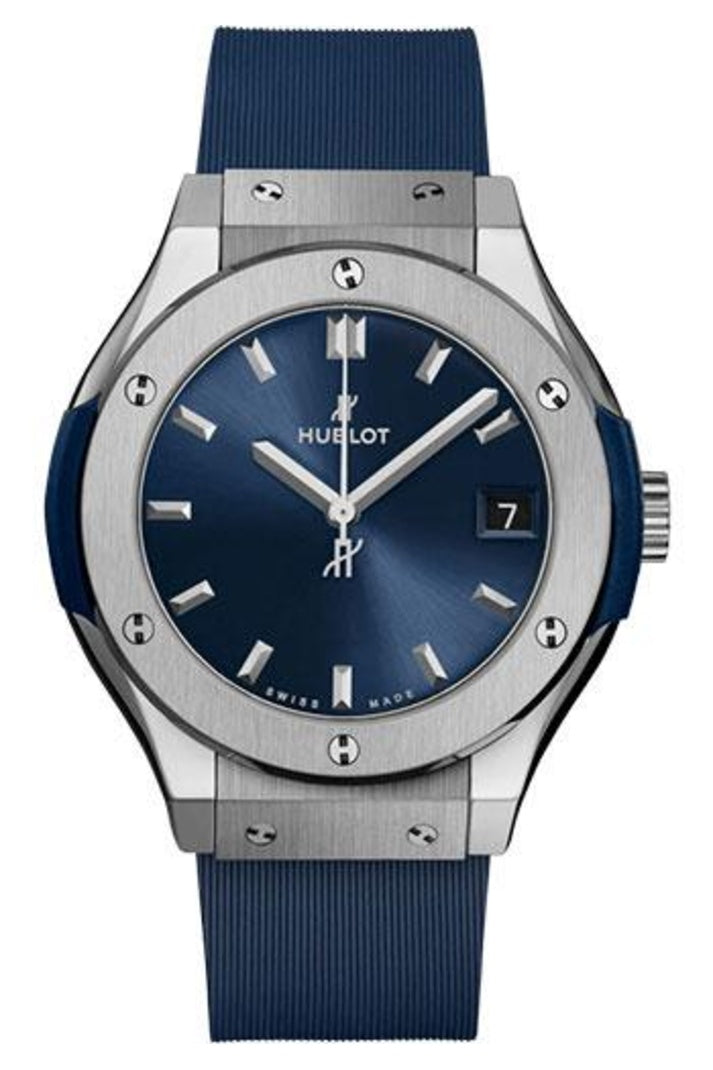 Hublot Classic Fusion Titanium Blue 33mm Blue sunray dial, Blue lined rubber, reference 581.NX.7170.RX