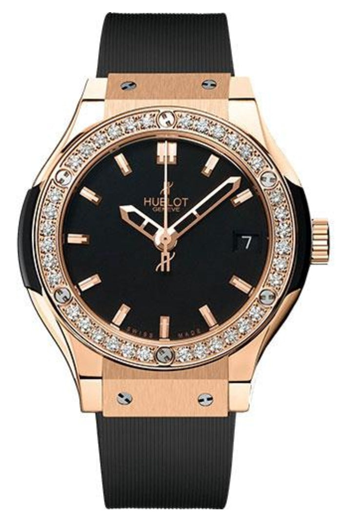 Hublot Classic Fusion King Gold Diamond Bezel 33mm Matte black dial Black rubber reference 581.OX.1180.RX.1104
