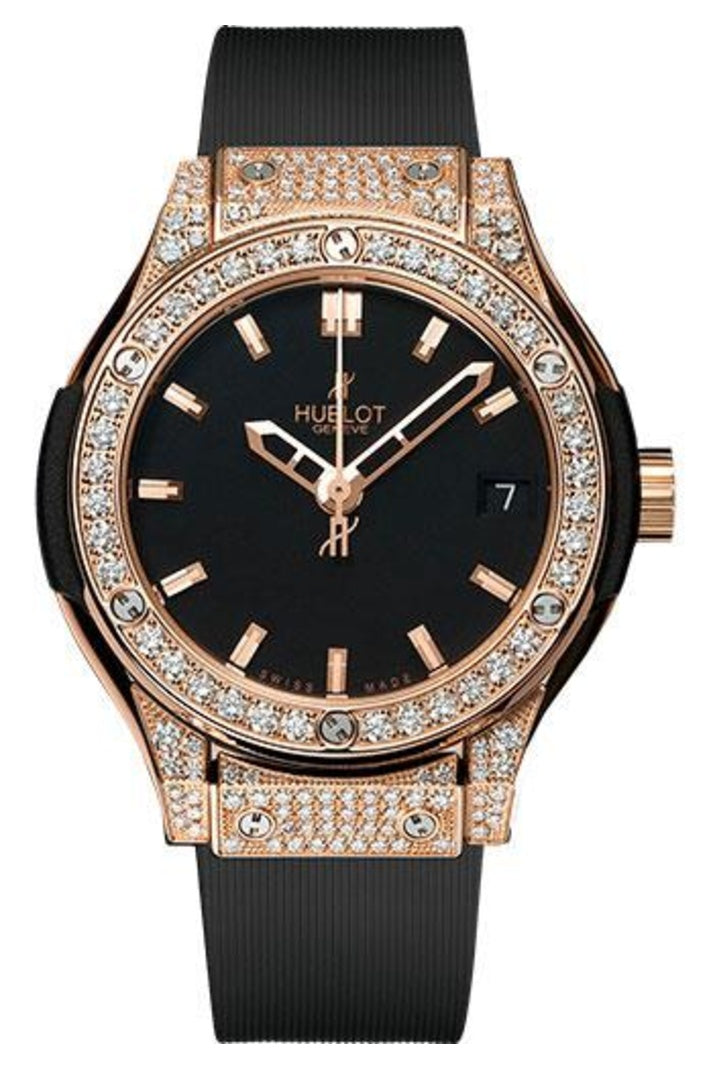 Hublot Classic Fusion King Gold Pavé 33mm Matte black dial Black rubber reference 581.OX.1180.RX.1704