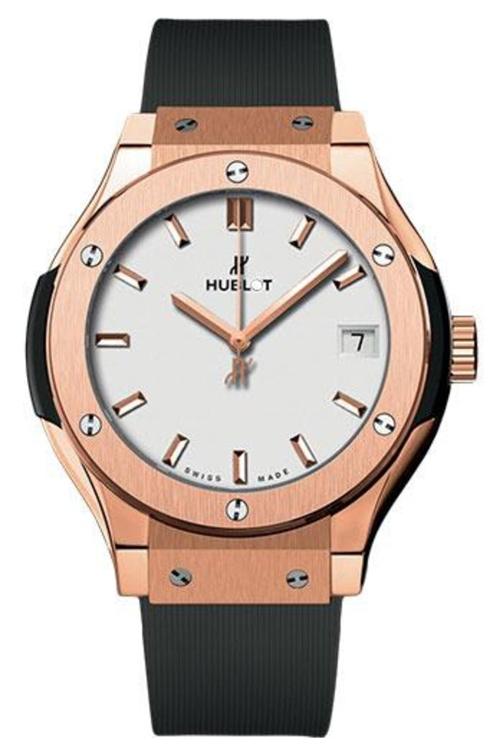 Hublot Classic Fusion King Gold Silver Opaline 33mm Silver opaline dial Black lined rubber, reference 581.OX.2611.RX