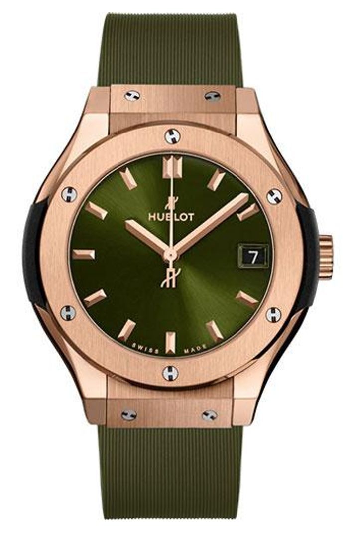 Hublot Classic Fusion King Gold Green 33mm Green sunray dial Green lined rubber reference 581.OX.8980.RX