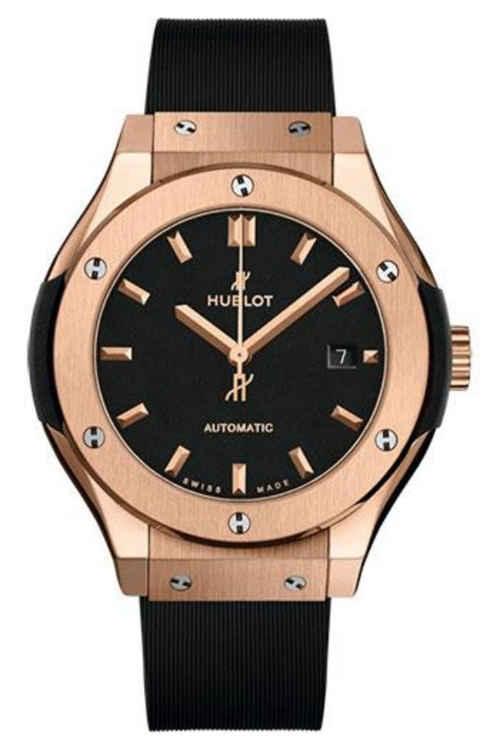 Hublot Classic Fusion King Gold Black Dial 33mm Matte black dial Black rubber and alligator leather reference 582.OX.1180.RX
