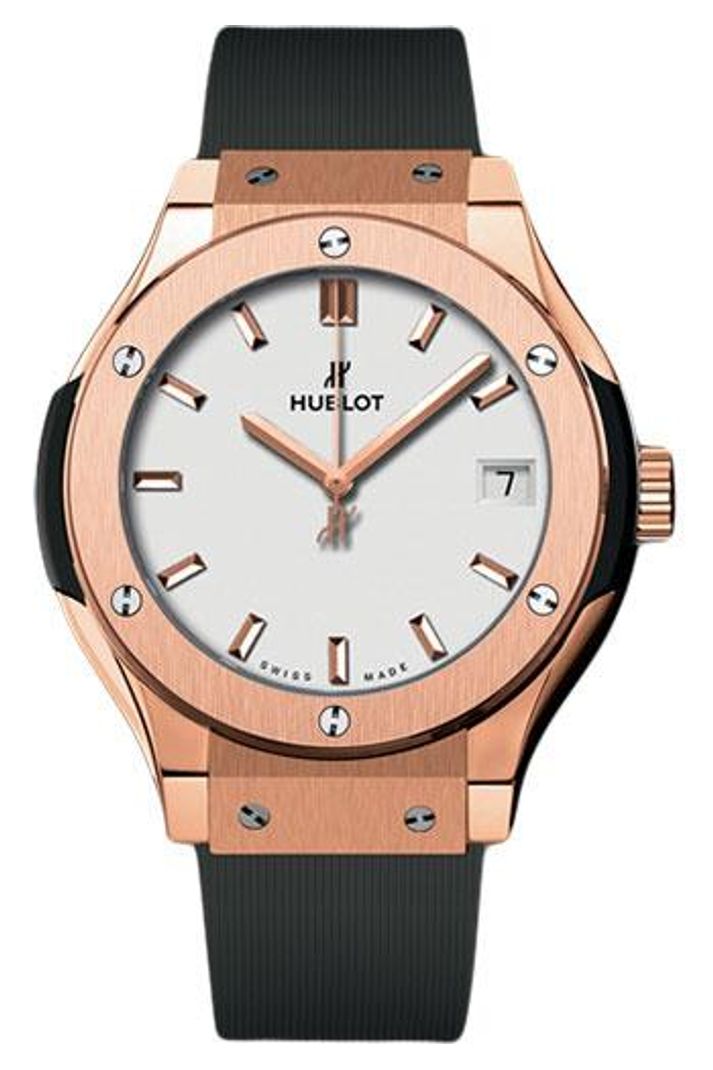 Hublot Classic Fusion King Gold Opaline Pavé 33mm Opaline dial Black rubber, reference 582.OX.2610.RX.1704