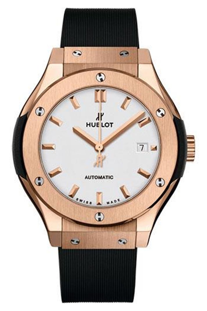 Hublot Classic Fusion King Gold Opaline 33mm Opaline dial Black rubber and alligator leather, reference 582.OX.2610.RX