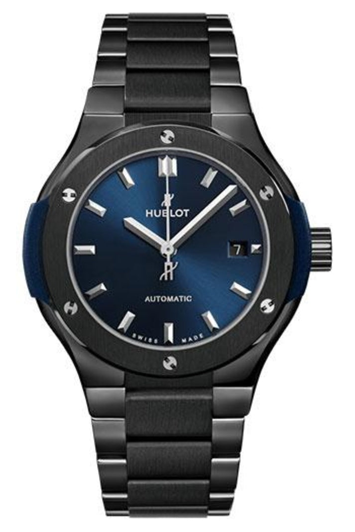 Hublot Classic Fusion Blue Ceramic Bracelet 33mm Blue sunray dial, reference 585.CM.7170.CM