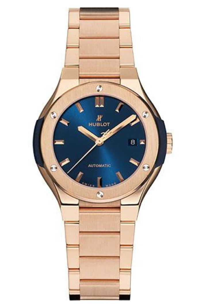 Hublot Classic Fusion King Gold Blue Bracelet 33mm Blue sunray dial ref 585.OX.7180.OX