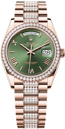 Pre-owned Rolex Day-Date 36mm Olive 36 mm — ES-128345RBR-OlGrn