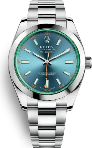 Rolex Milgauss 116400GV Z-Blue Dial Green Sapphire Stainless Steel Oyster Bracelet