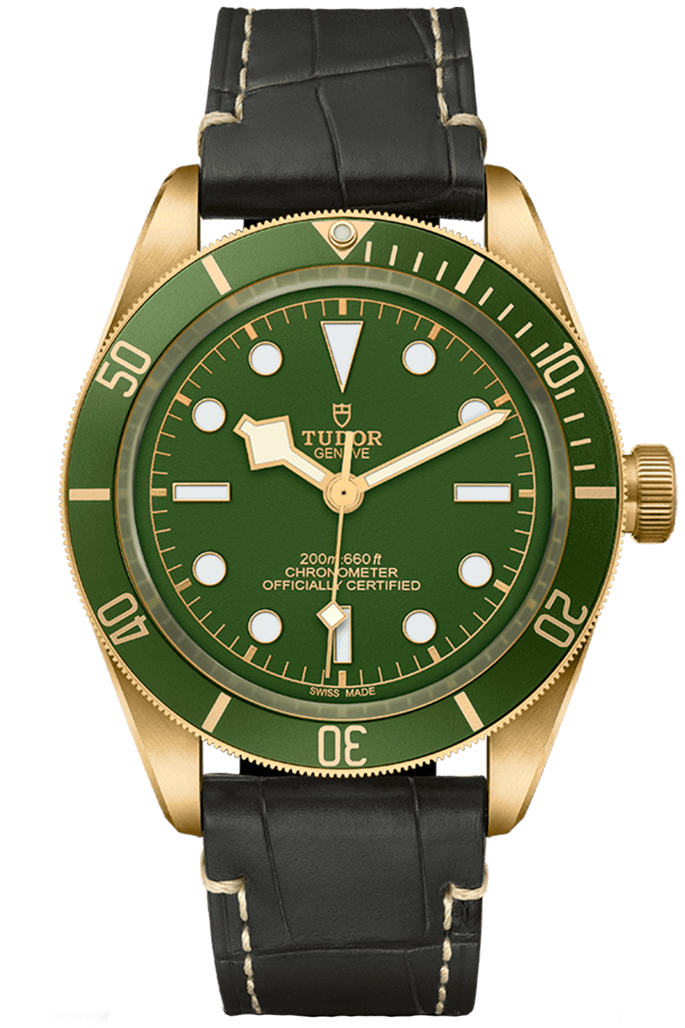 Tudor Black Bay Fifty-Eight 18K 39mm Yellow Gold Green Dial Brown Alligator Strap M79018V-0001
