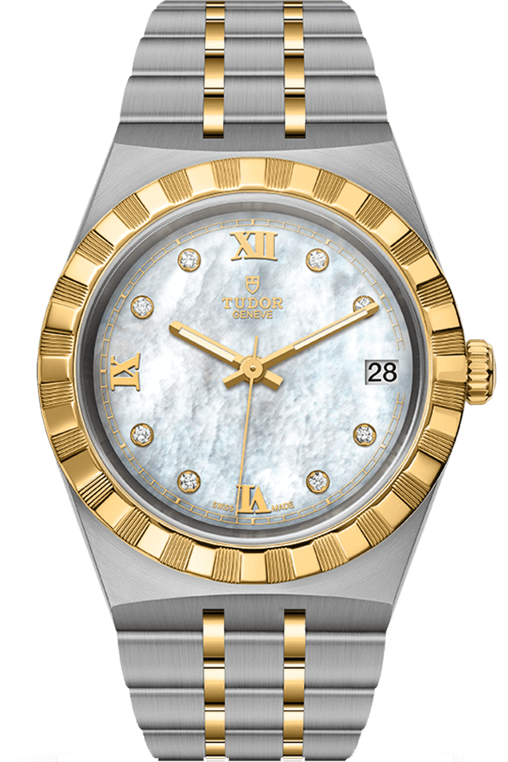 Tudor Royal 34mm Steel Yellow Gold Mother of Pearl Diamond Dial M28403-0007